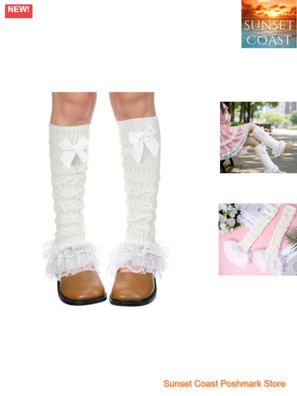 Y2K Kawaii Lace Leg Warmers Flared Knee High Socks Polyester Cotton
